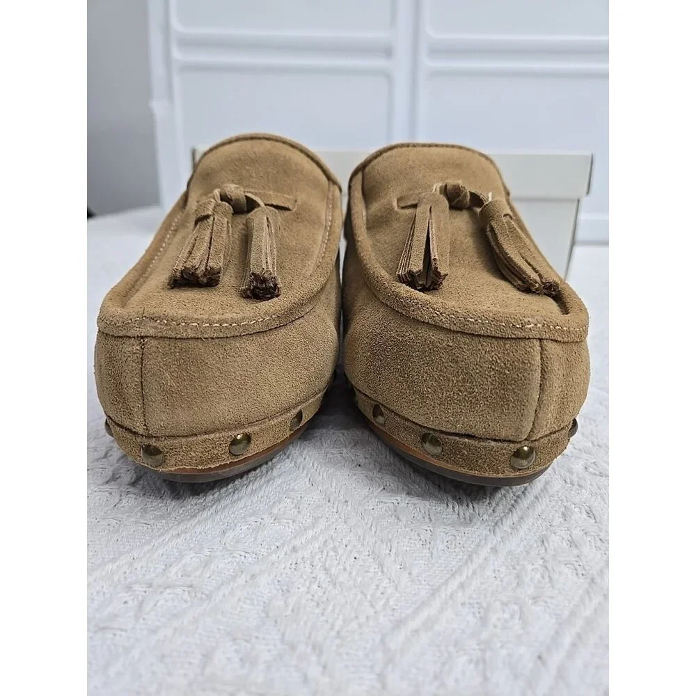 J JILL Womens Sz 7 Tan Suede Tassel Studded Suede Leather Mules NEW - Picture 2 of 12